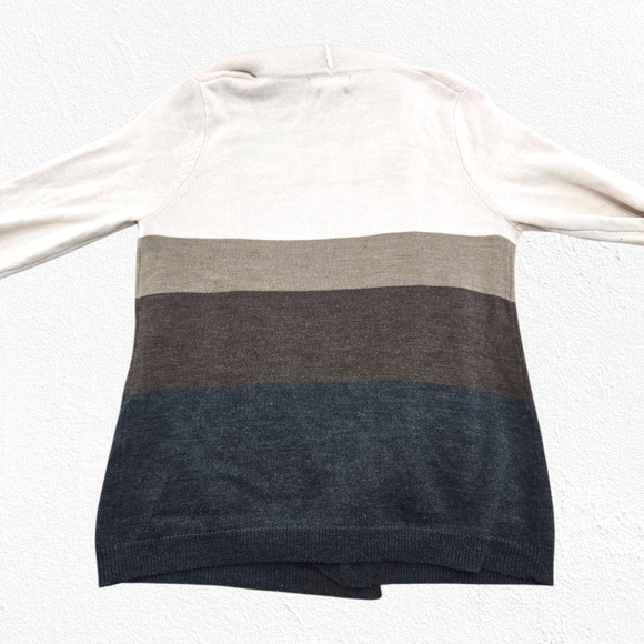 Tahari Brown Striped Wool Blend Open Front Cowl Neck Cardigan Sweater Size XL - Picture 8 of 9